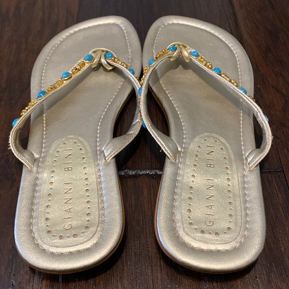 Gianni Bini Gold Flip Flop Sandals - Picture 2 of 6